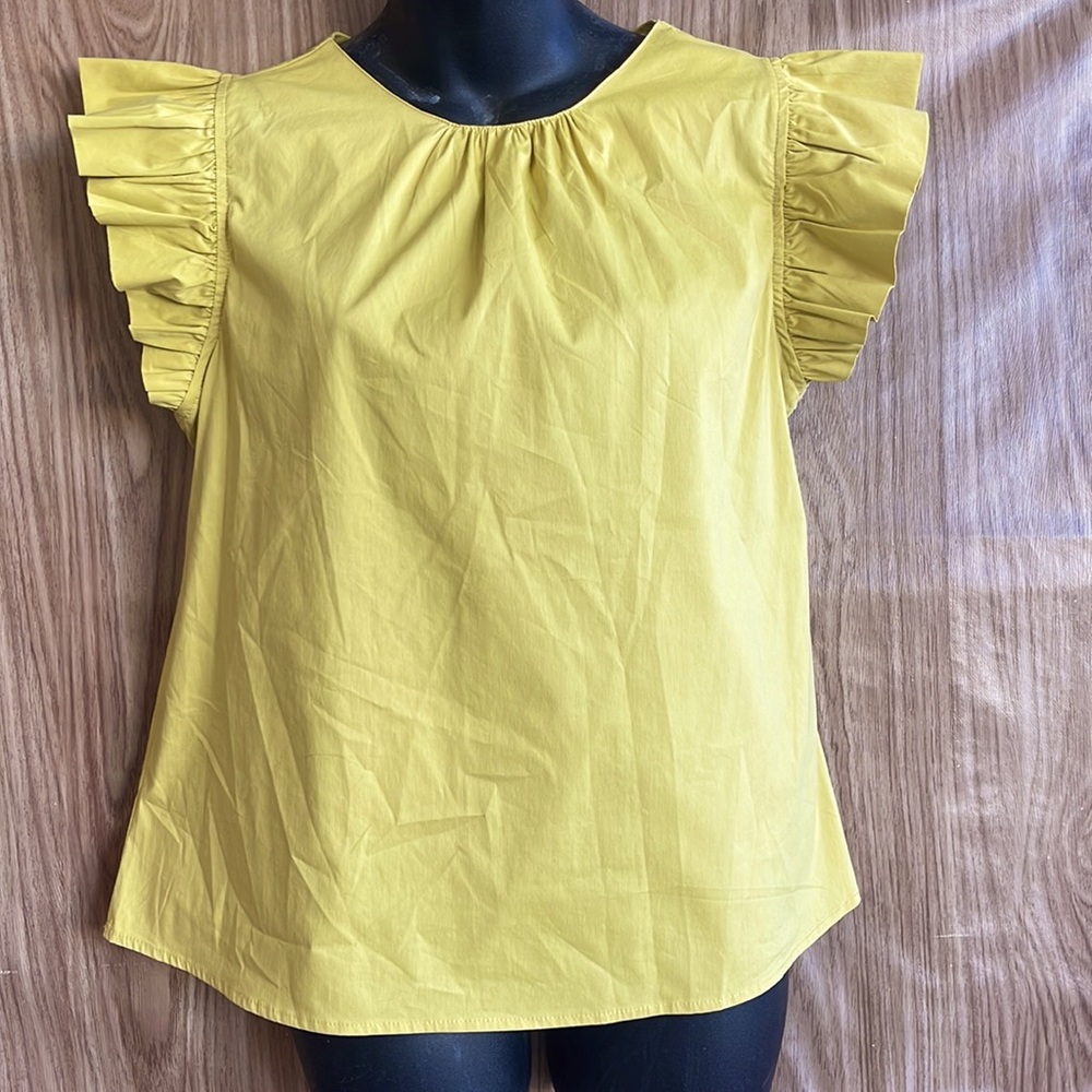 New Strut & Bolt flutter Sleeve Top yellow Topstitched Cotton Size M